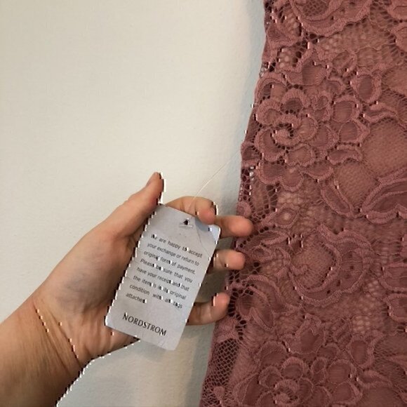 NEW NWT DUAL NATURE Lace One Shoulder Mini Dress Mauve Pink Floral Lace Medium M - Picture 9 of 12